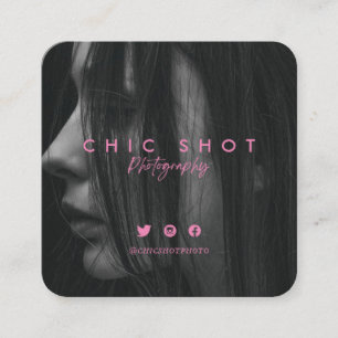 Tarjeta De Visita Cuadrada Fotografía moderna con guión rosa