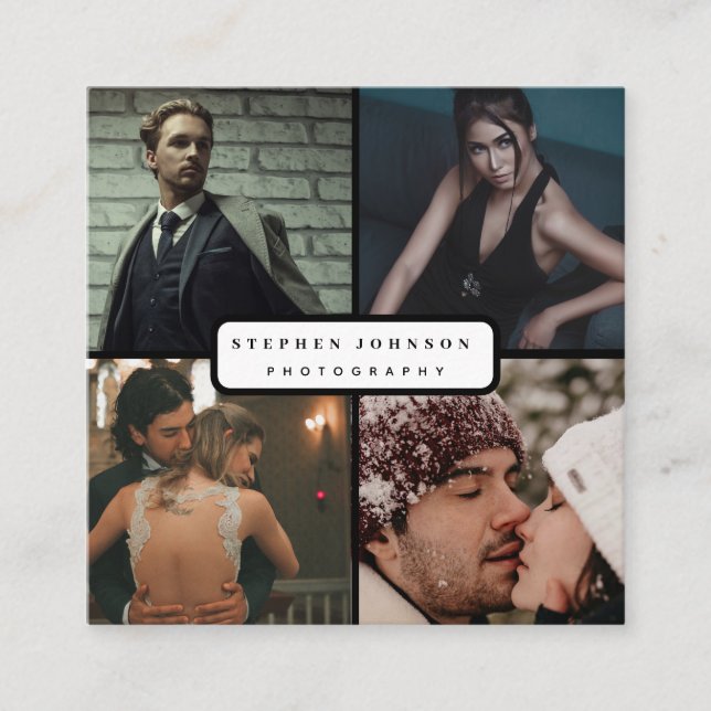 Tarjeta De Visita Cuadrada Fotografía moderna y elegante de collage QR Code (Anverso)