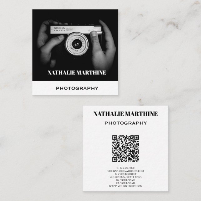 Tarjeta De Visita Cuadrada Fotografía Monocromática Moderna (Anverso / Reverso)