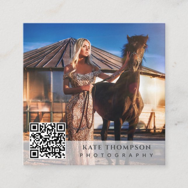 Tarjeta De Visita Cuadrada Fotografía profesional moderna Foto Código QR (Anverso)