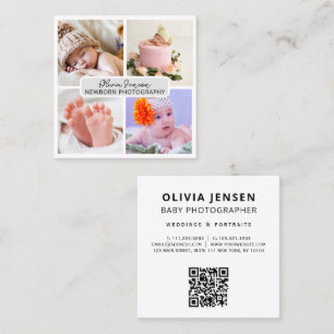 Tarjeta De Visita Cuadrada Fotografía recién nacida QR moderno QR COD Baby 4 