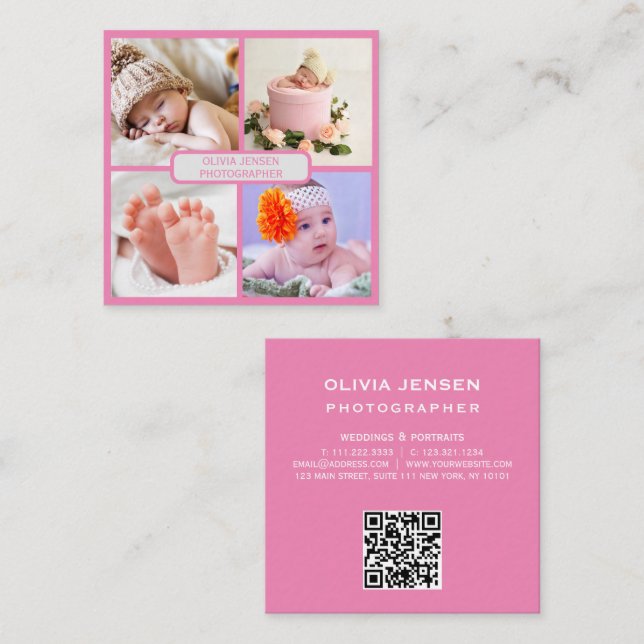 Tarjeta De Visita Cuadrada Fotografía simple y moderna del recién nacido códi (Anverso / Reverso)