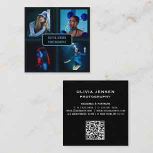 Tarjeta De Visita Cuadrada Fotógrafo 4 Fotos Código QR Medios sociales