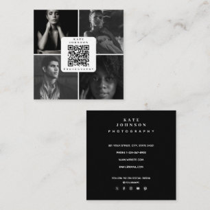 Tarjeta De Visita Cuadrada Fotógrafo blanco y negro 4 fotos Código QR