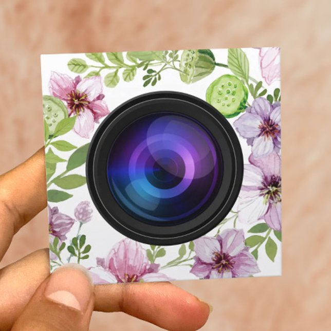 Tarjeta De Visita Cuadrada Fotógrafo Cámara Floral Fotografía elegante (Subido por el creador)