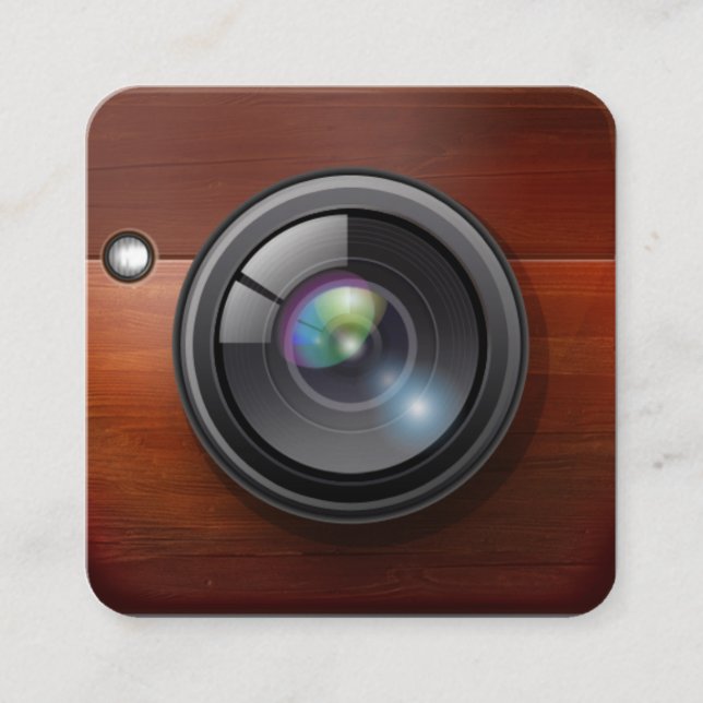 Tarjeta De Visita Cuadrada Fotógrafo de cámara de diseño de madera (Anverso)