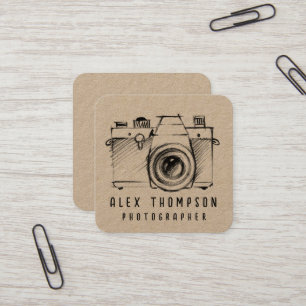 Tarjeta De Visita Cuadrada Fotógrafo de cámara de Kraft Sketch