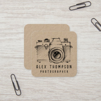 Tarjeta De Visita Cuadrada Fotógrafo de cámara de Kraft Sketch