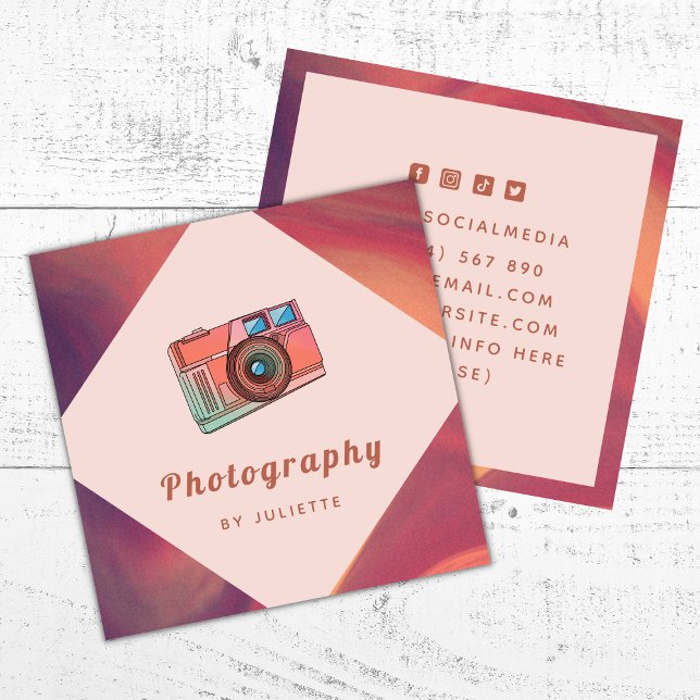 Tarjeta De Visita Cuadrada Fotógrafo de cámara nostálgica retro ventilado (Subido por el creador)