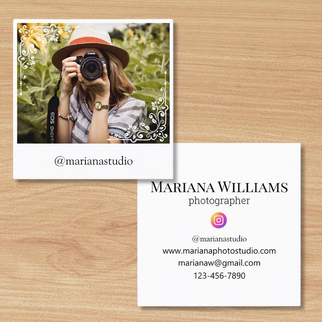 Tarjeta De Visita Cuadrada fotógrafo de escritura simple y elegante (Subido por el creador)