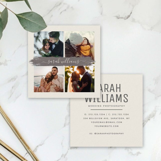 Tarjeta De Visita Cuadrada Fotógrafo de Instagram con guión de pincel moderno (Subido por el creador)