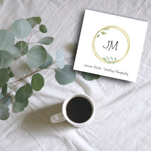 Tarjeta De Visita Cuadrada Fotógrafo de marco dorado monograma estilo boda