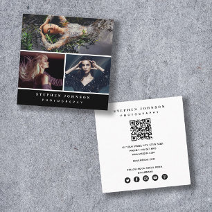Tarjeta De Visita Cuadrada Fotógrafo de moda 3 fotos Código QR Medios sociale
