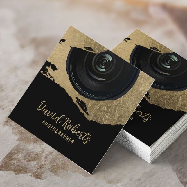 Tarjeta De Visita Cuadrada Fotógrafo de pincel de oro moderno (Subido por el creador)
