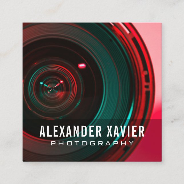 Tarjeta De Visita Cuadrada fotógrafo de texto blanco superpuesto moderno (Anverso)