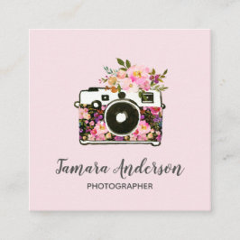 Tarjeta De Visita Cuadrada Fotógrafo floral de la cámara del oro color de