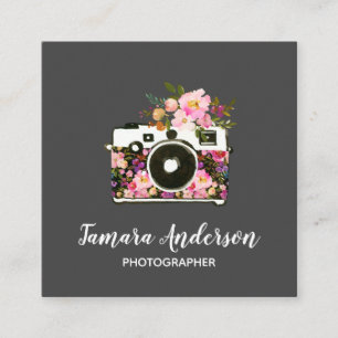 Tarjeta De Visita Cuadrada Fotógrafo floral gris color de rosa rosado modern