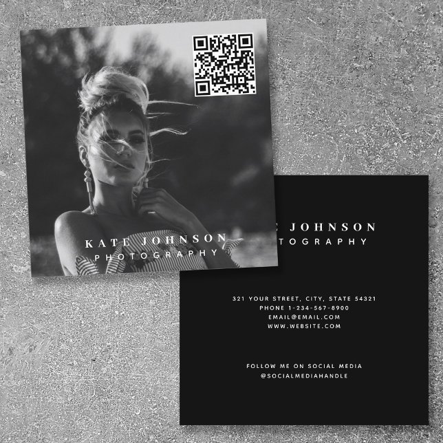 Tarjeta De Visita Cuadrada Fotógrafo Foto mínima Código QR Medios sociales (Subido por el creador)