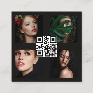 Tarjeta De Visita Cuadrada Fotógrafo moderno 4 fotos Cuadrícula Código QR neg