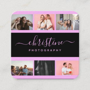 Tarjeta De Visita Cuadrada Fotógrafo monográfico de collage de fotos y caligr