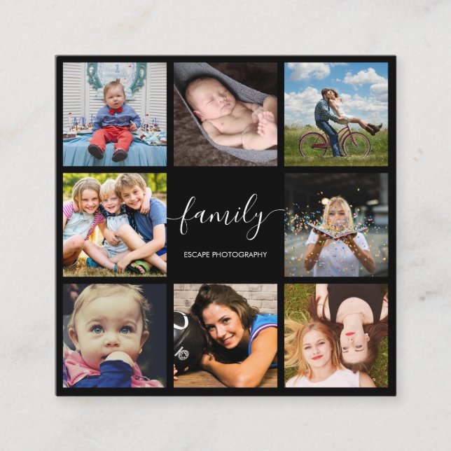 Tarjeta De Visita Cuadrada Fotógrafo profesional de guión de collage de fotos (Anverso)