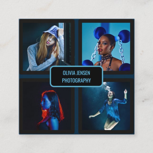 Tarjeta De Visita Cuadrada Fotógrafo profesional simple y moderno de 4 fotogr (Anverso)