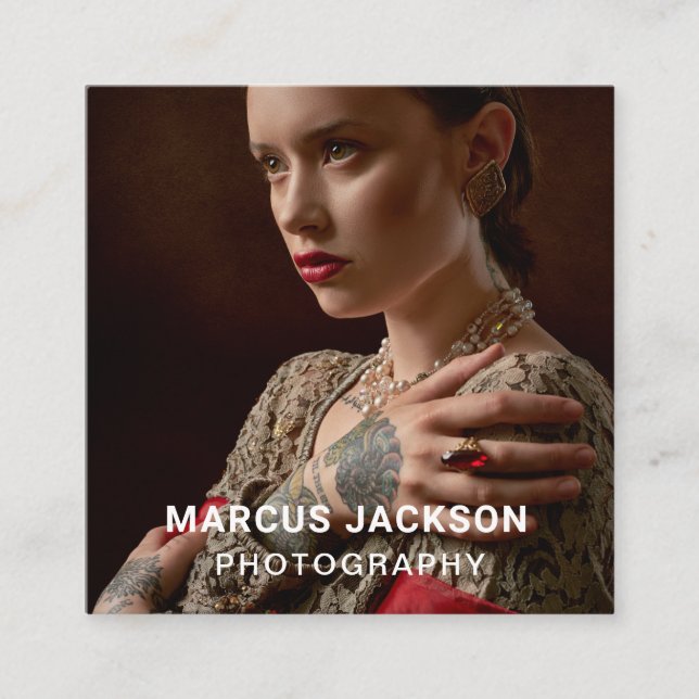 Tarjeta De Visita Cuadrada Fotógrafo retrato elegante (Anverso)