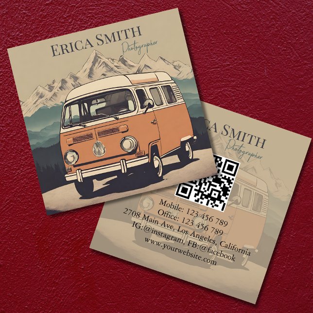 Tarjeta De Visita Cuadrada Fotógrafo retro creativo mínimo Código QR (Subido por el creador)
