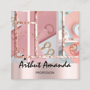 Tarjeta De Visita Cuadrada Fotograma rosa de Rosa Gold Pearl de lujo