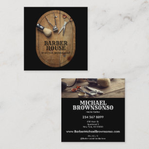Tarjeta De Visita Cuadrada Fotos de estilista de pelo de Barbería Rústica