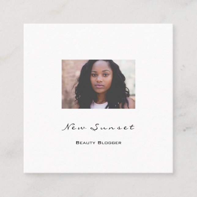 Tarjeta De Visita Cuadrada Fotos Organizador Bloguero blanco simplemente mode (Anverso)