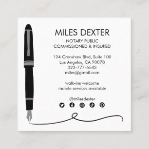 Tarjeta De Visita Cuadrada Fountain Pen Signature Logotipo Notario Legal Públ