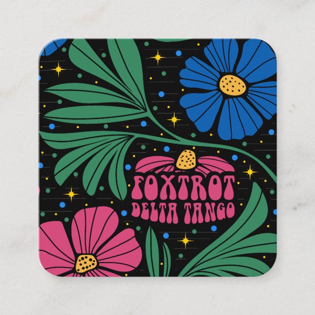 Tarjeta De Visita Cuadrada Foxtrot Delta Tango Flower Boho (Anverso)