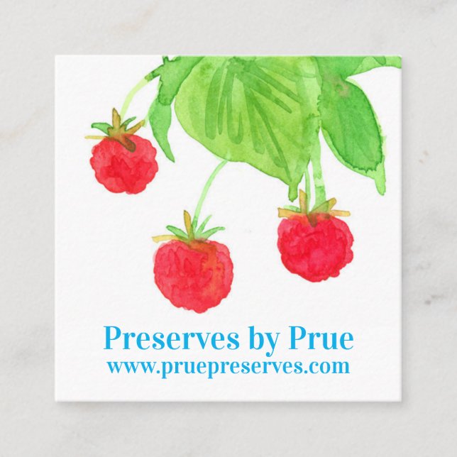 Tarjeta De Visita Cuadrada Frambuesas Frescas Fruta Acuática Verde Rojo (Anverso)