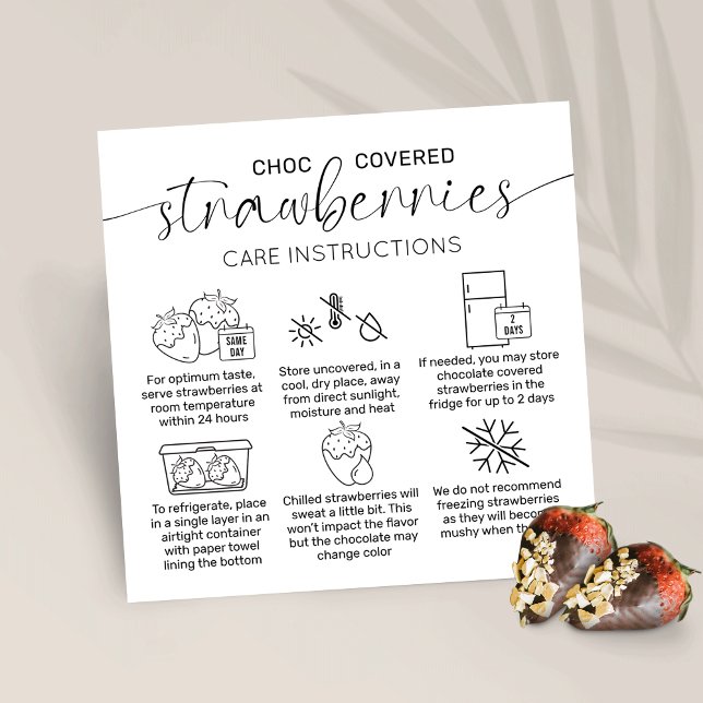 Tarjeta De Visita Cuadrada Fresas de chocolate Instrucciones mínimas de cuida (Subido por el creador)
