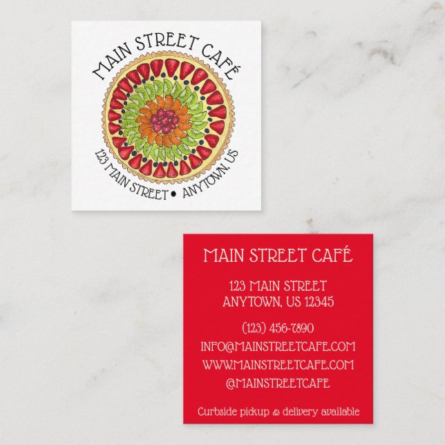 Tarjeta De Visita Cuadrada Fruta Tart Pie Pastelería Francesa Chef Pasteles D (Anverso / Reverso)