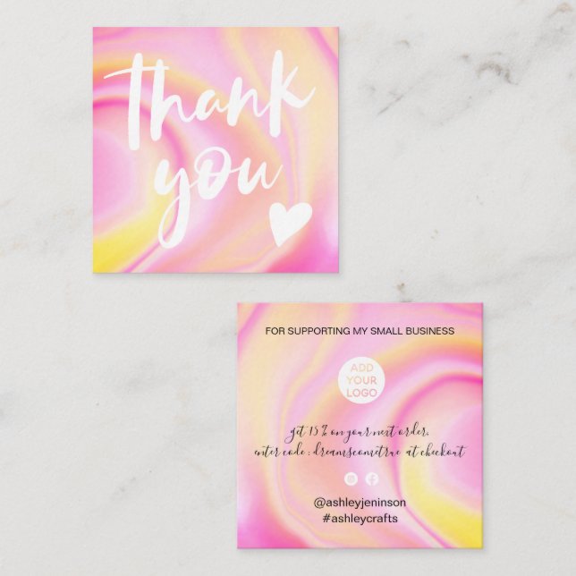 Tarjeta De Visita Cuadrada Fuente de escritura moderna mármol arco iris brill (Anverso / Reverso)