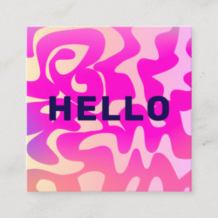 Tarjeta De Visita Cuadrada Fuente Negrita Groovy Retro Hola Rosa Colorido