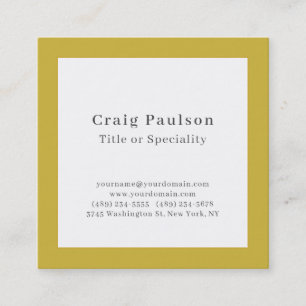 Tarjeta De Visita Cuadrada Fuente Serif Simple Profesional Plano Dorado Blanc