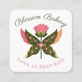 Tarjeta De Visita Cuadrada Fun Butterfly Blossom Floral Jardín Panadería Cupa