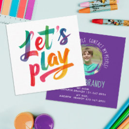 Tarjeta De Visita Cuadrada Fun Colorful Purple Playtime Amigos Niños Foto