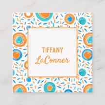 Funky Naranja y Blue Shapes Square Business Card