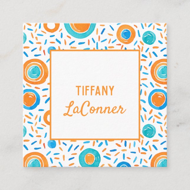 Tarjeta De Visita Cuadrada Funky Naranja y Blue Shapes Square Business Card (Anverso)