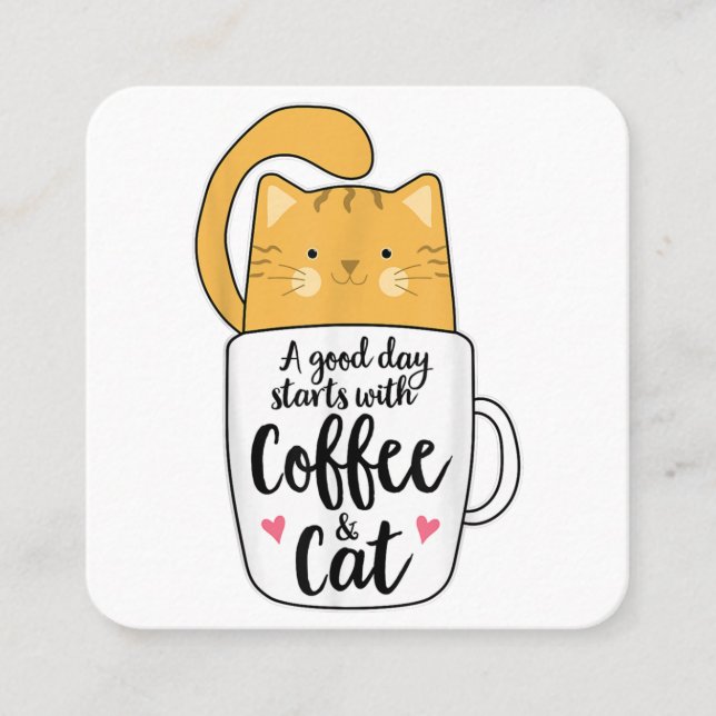 Tarjeta De Visita Cuadrada Funny Orange Cat Coffee Mug Cat Lover  (Anverso)