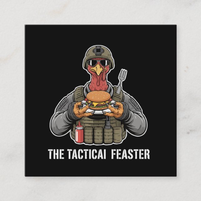 Tarjeta De Visita Cuadrada  Funny Tactical Feaster Turkey Soldier Thanksgivin (Anverso)