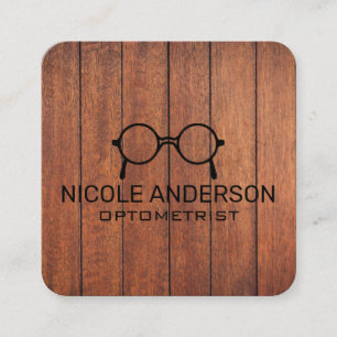 Tarjeta De Visita Cuadrada Gafas de optometrista de madera rústica