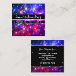 Tarjeta De Visita Cuadrada Galaxia Nebulosa Glitter Rosa Caliente con Estrell