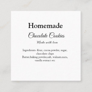 Tarjeta De Visita Cuadrada Galletas de chocolate caseras hechas con amor añad