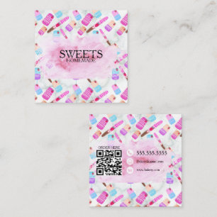 Tarjeta De Visita Cuadrada Galletas Pretzels Panadería Repostería Rosada