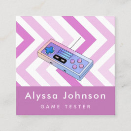 Tarjeta De Visita Cuadrada Game Tester Developer Retro Controller Gadget Pink
